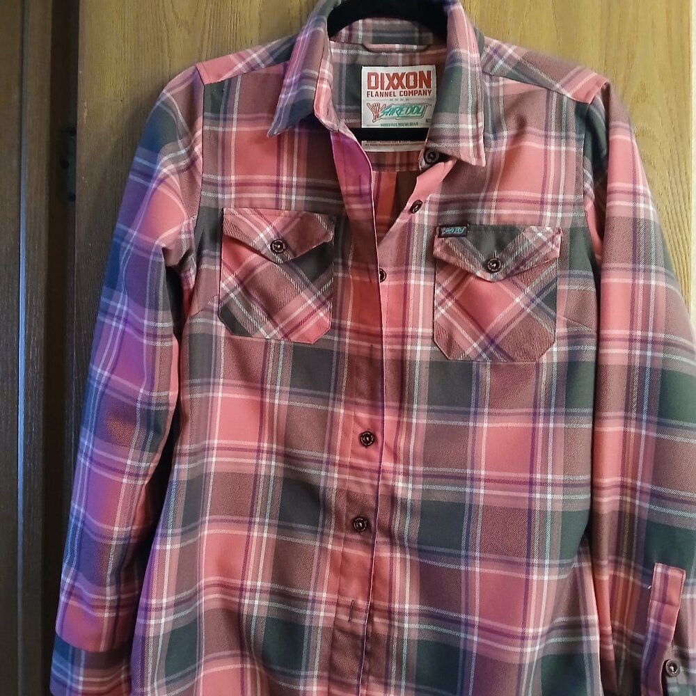 DIXXON Flannel Company Pink and Gray Flannel Shreddy Shirt- Size Medium
